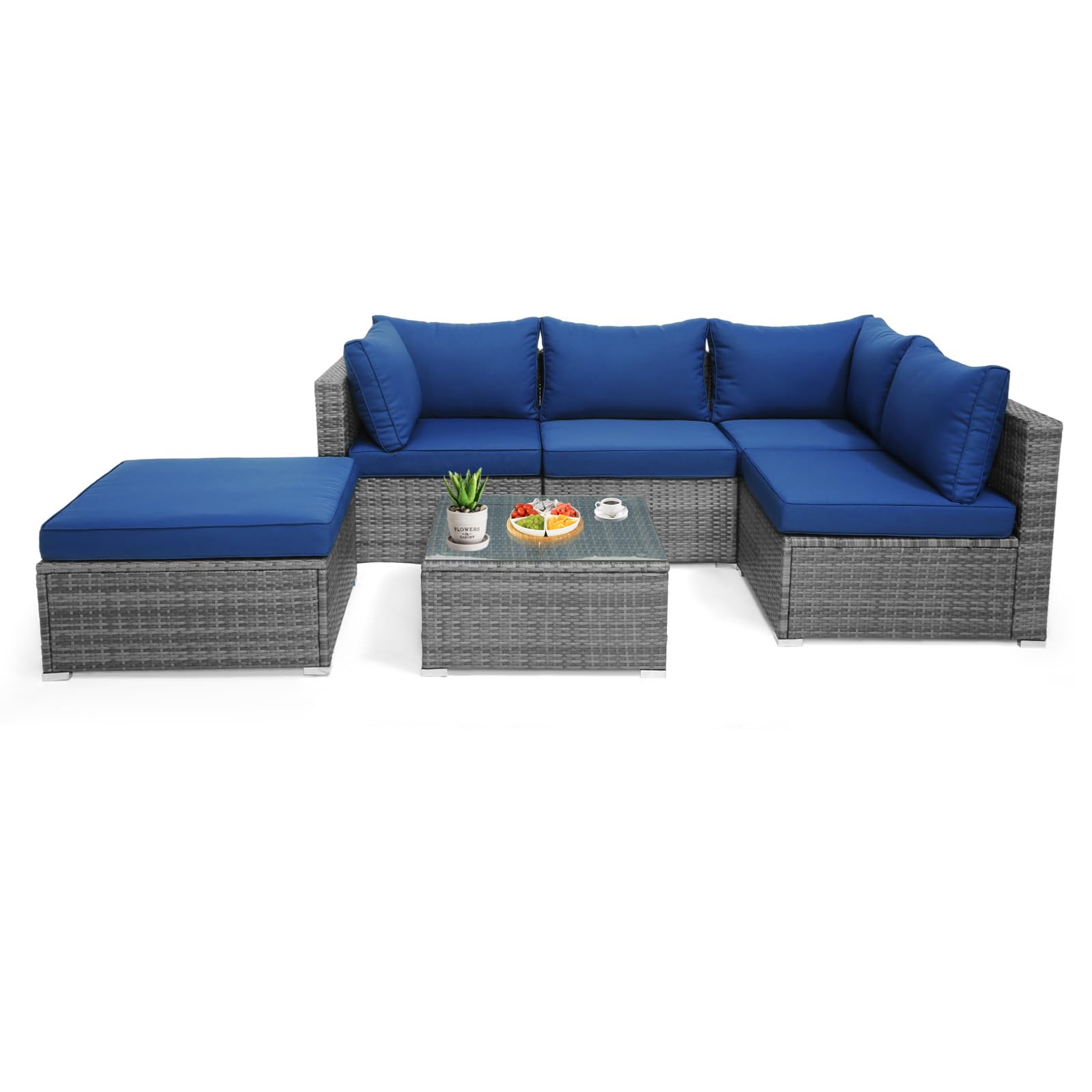 Tangkula Ensemble de canapé d'extérieur en rotin 6 pièces, ensemble modulaire rembourré avec coussins d'assise et de dossier